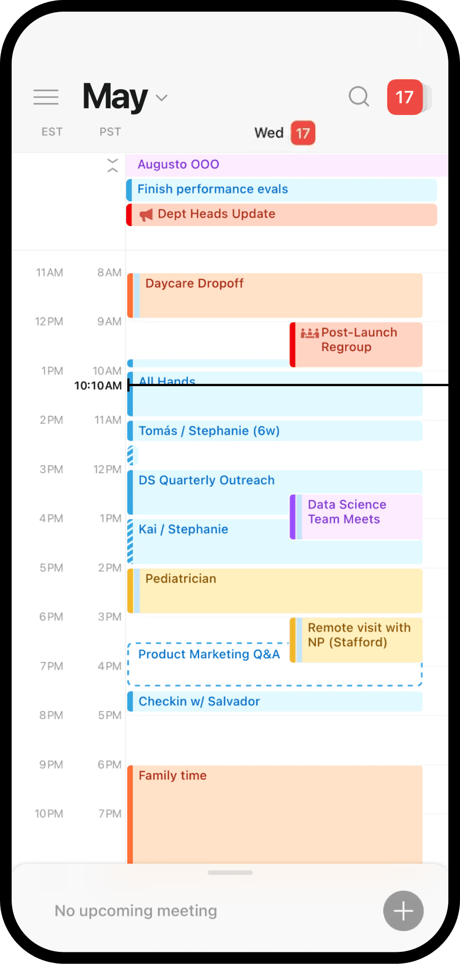 Une capture d’écran de Notion Calendar sur mobile