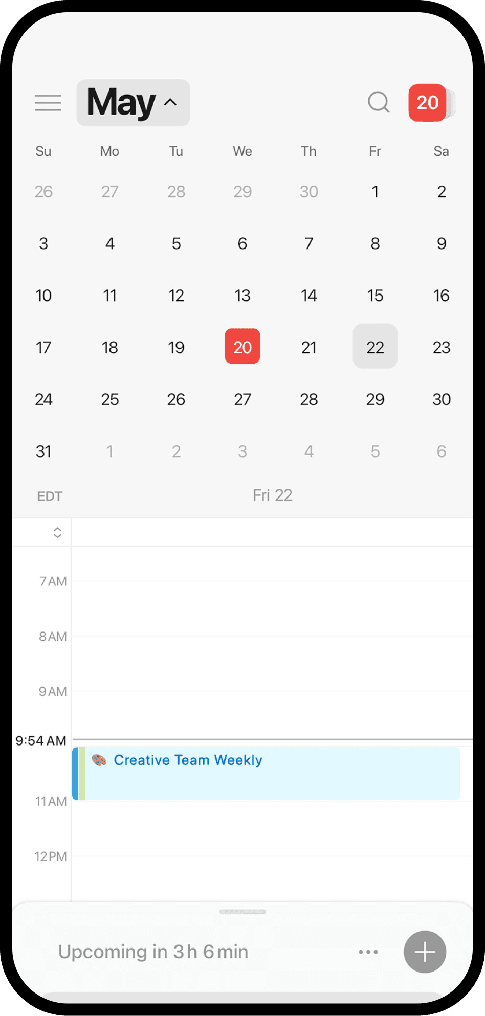 Une capture d’écran de Notion Calendar sur mobile