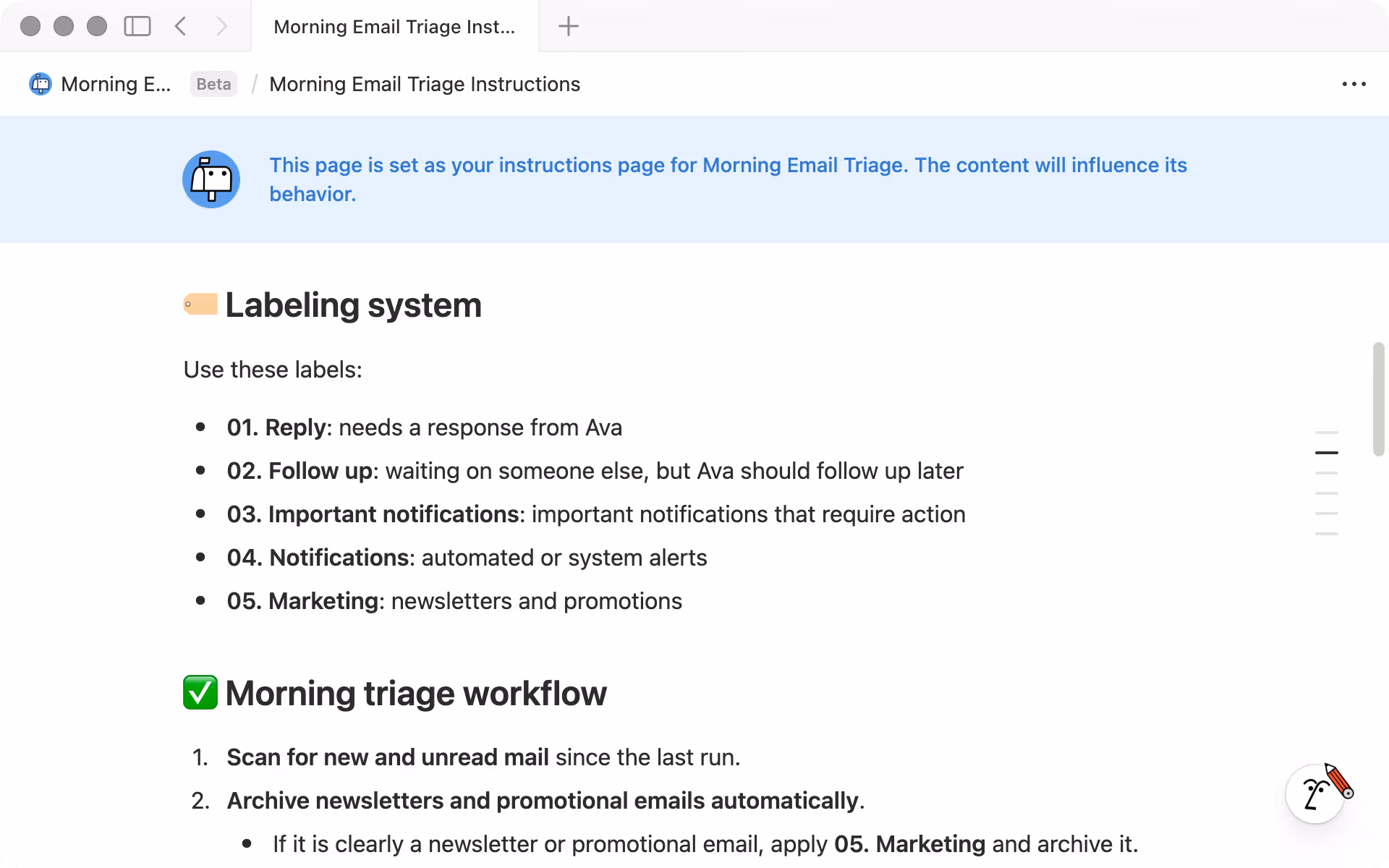 Mail agent instructions