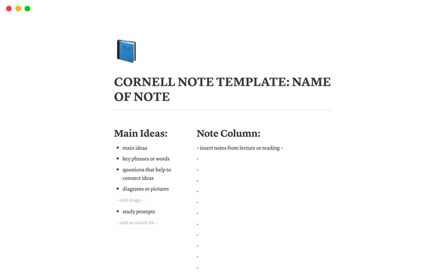 Cornell Note Taking Template with AI