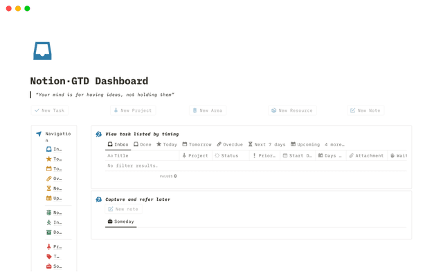Notion | GTD Dashboard